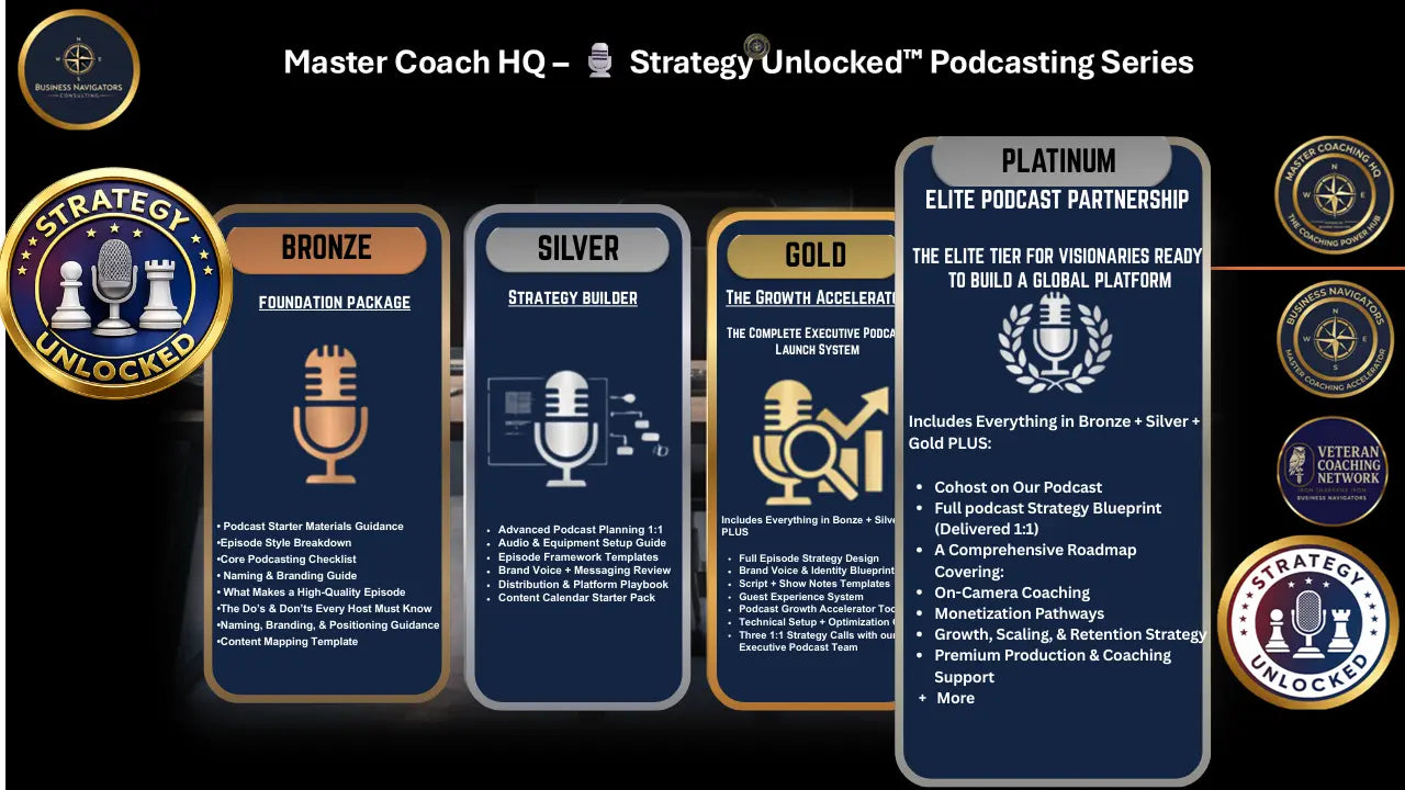 🎙️ Strategy Unlocked™ Podcasting Series - 🥇 To transform you into a high-level, high-confidence podcast host with a powerful message, professional presence, and the ability to reach and impact listeners worldwide. Master Coach HQ