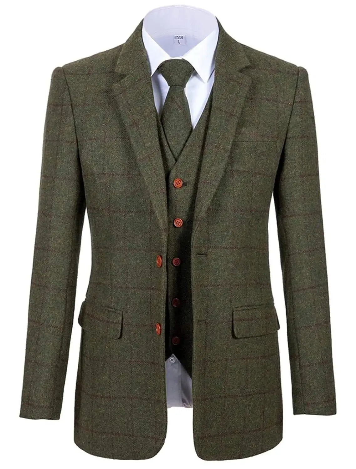 Men's 3 Piece Suits Bussiness Formal Notch Lapel Groomsmen Woolen Plaid Tuxedos for Party Activities Wedding (Blazer+Vest+Pant) Master Coach HQ