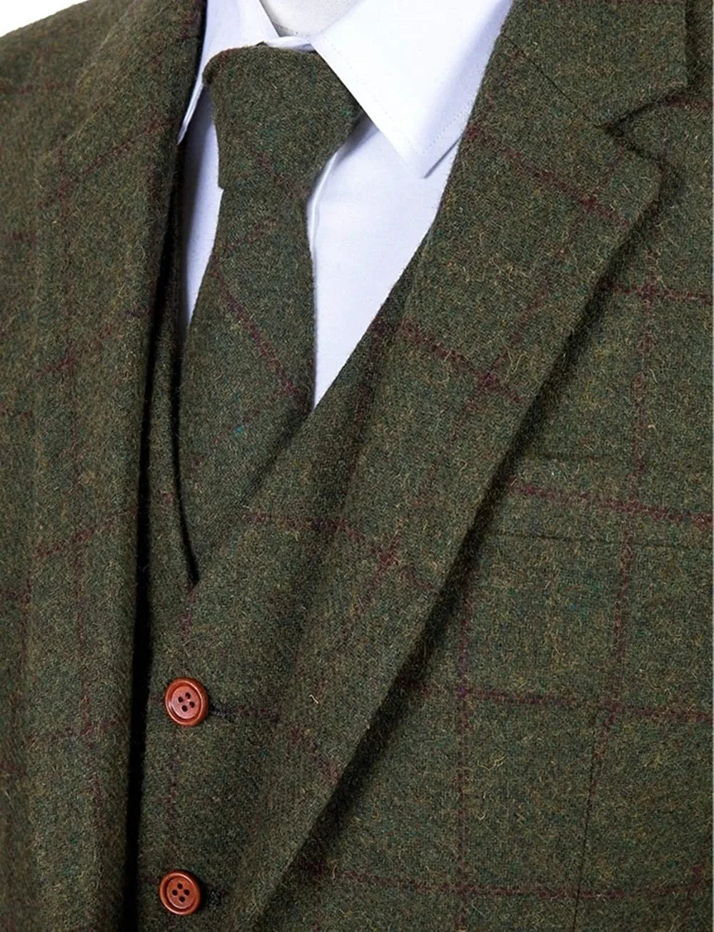 Men's 3 Piece Suits Bussiness Formal Notch Lapel Groomsmen Woolen Plaid Tuxedos for Party Activities Wedding (Blazer+Vest+Pant) Master Coach HQ