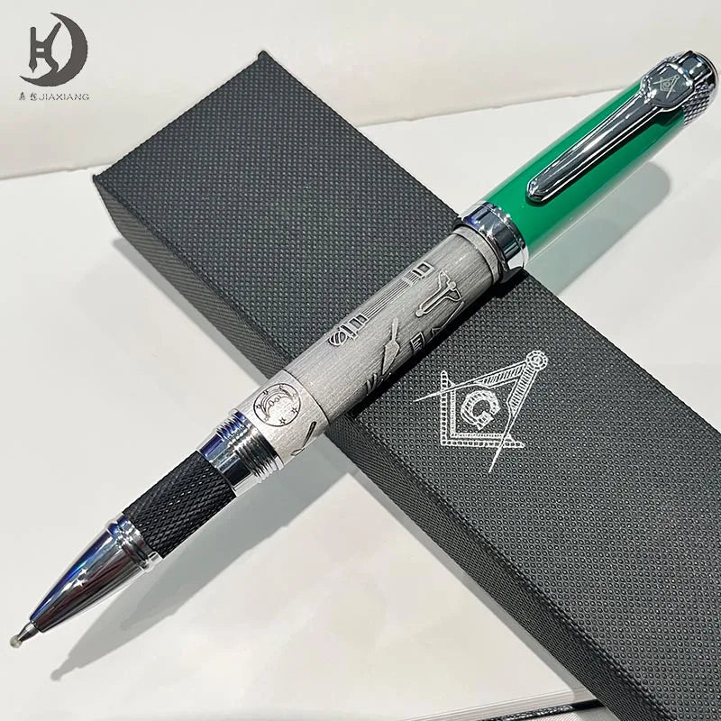 Masonic Symbols Noblest Ancient Silver Heavy Weight Silvery Clip Masonic Writing rollerball Pen With Gift Box Master Coach HQ