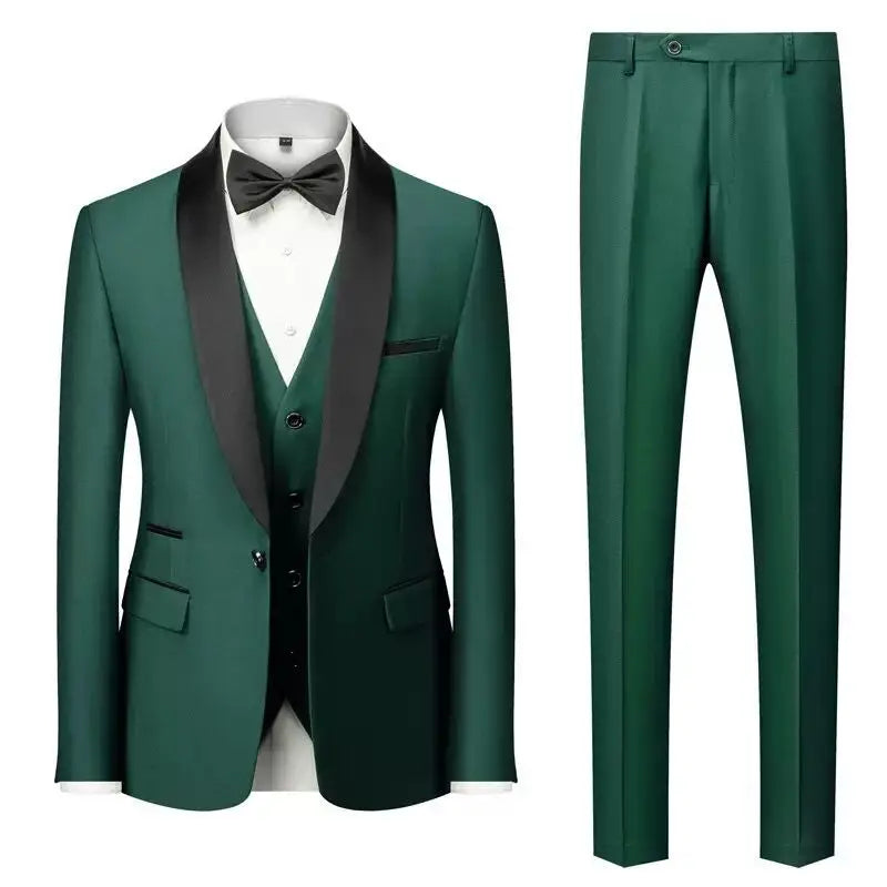 Suit (Blazer+ Vest + Pants) Men's Business Gentleman Fashion Slim Work Solid Color Plus Size Fair Dress Wedding Best Man Suits Master Coach HQ