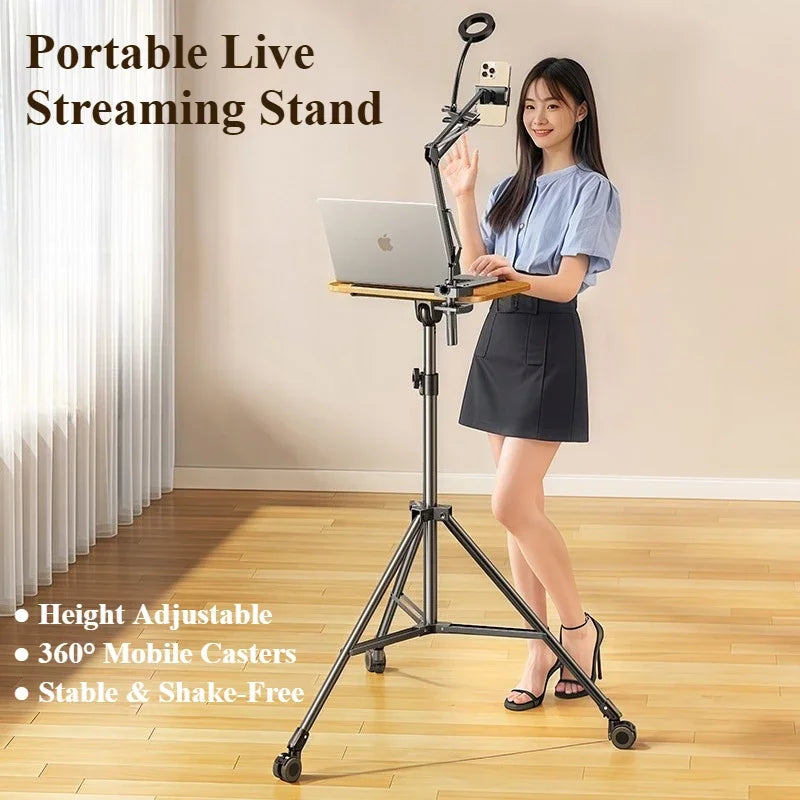 Eary Height Adjustable Laptop Stand Portable Standing Tripod Projector Desk Movable Computer Stand with Wheels Tray for Office Master Coach HQ