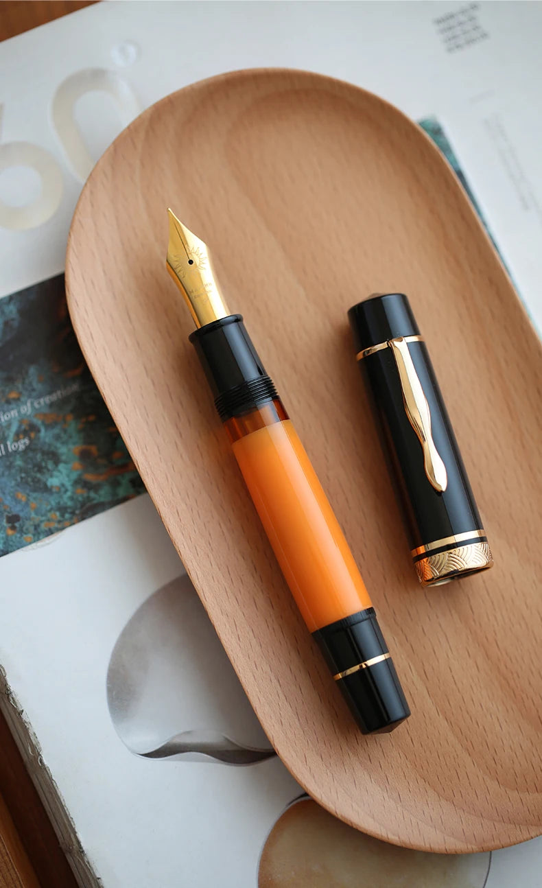 Majohn P139 Piston Resin Fountain Pen #8 F/M All Brass Piston System Large Capacity Writing Gift Pen Stationery School Supplies Master Coach HQ