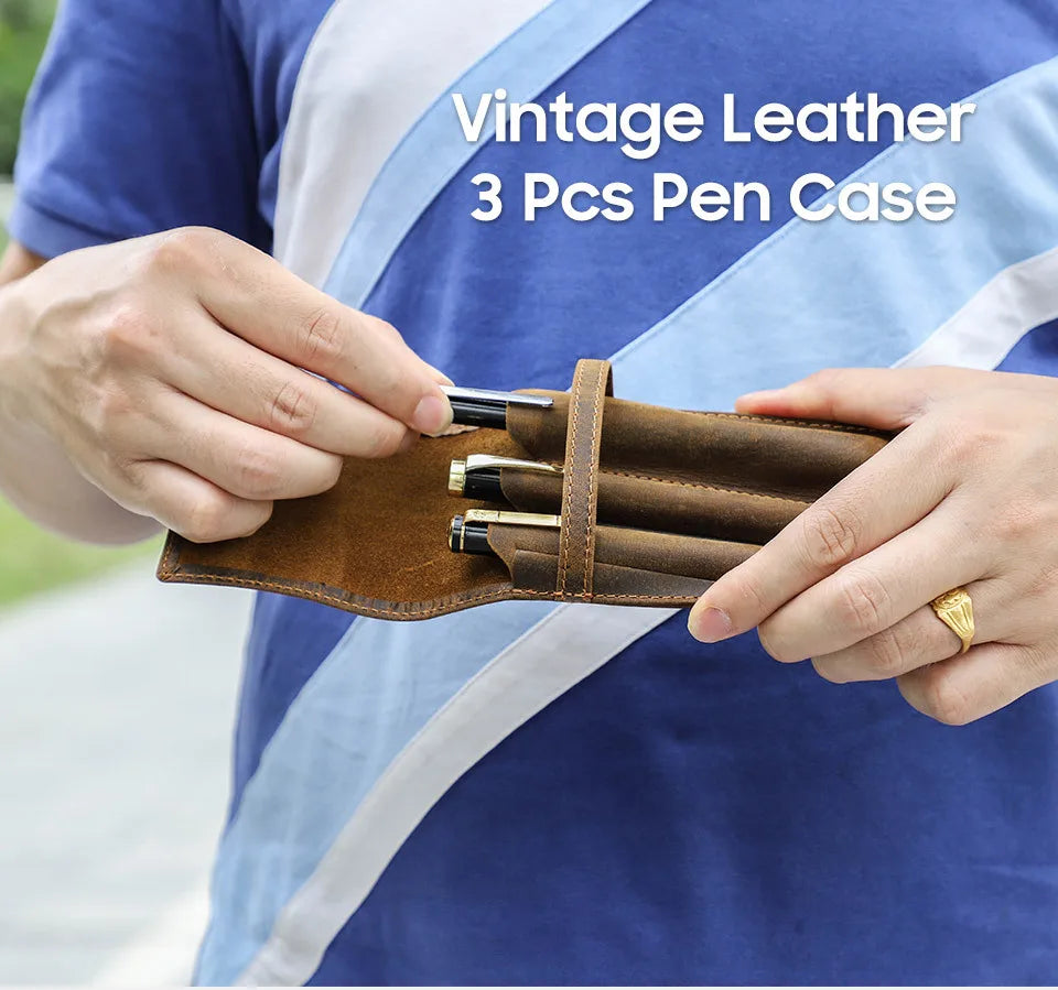 hand-made leather cowhide pencil pen case sleeve storage bag 1/2/3pcs-slot Magnetic drawer type student office home gift Master Coach HQ