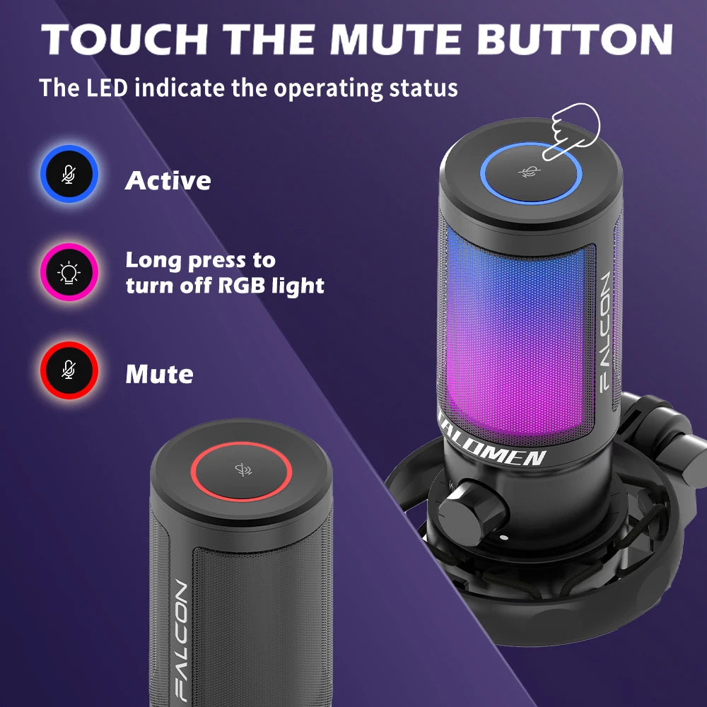 talomen Gaming PC USB Microphone, Podcast Condenser Mic with Boom Arm, Online Chat, RGB Computer Mic for PS4/5 PC Gamer F8S Master Coach HQ
