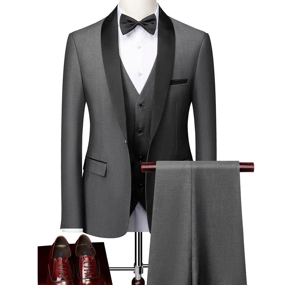 Suit (Blazer+ Vest + Pants) Men's Business Gentleman Fashion Slim Work Solid Color Plus Size Fair Dress Wedding Best Man Suits Master Coach HQ