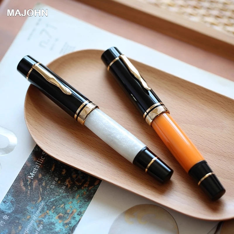 Majohn P139 Piston Resin Fountain Pen #8 F/M All Brass Piston System Large Capacity Writing Gift Pen Stationery School Supplies Master Coach HQ