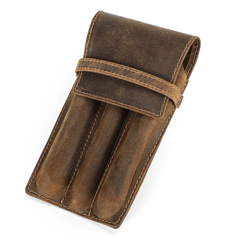 hand-made leather cowhide pencil pen case sleeve storage bag 1/2/3pcs-slot Magnetic drawer type student office home gift Master Coach HQ