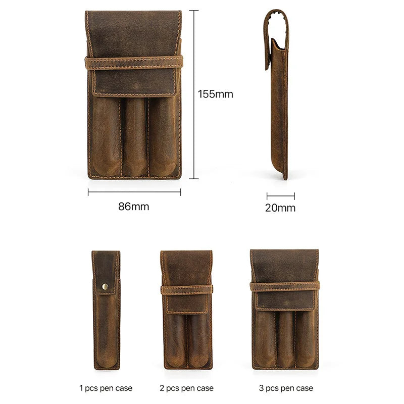 hand-made leather cowhide pencil pen case sleeve storage bag 1/2/3pcs-slot Magnetic drawer type student office home gift Master Coach HQ