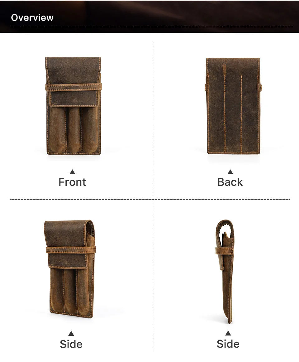 hand-made leather cowhide pencil pen case sleeve storage bag 1/2/3pcs-slot Magnetic drawer type student office home gift Master Coach HQ