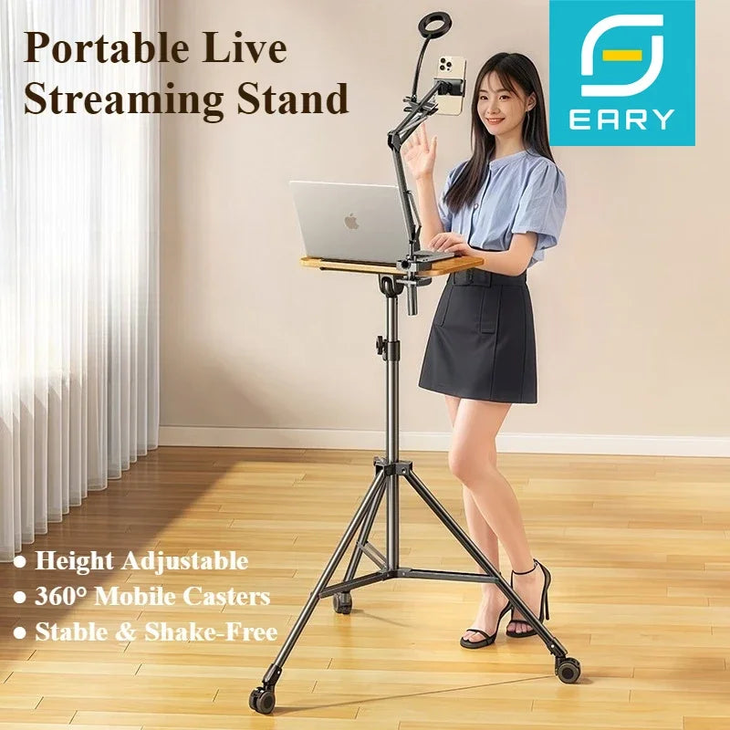 Eary Height Adjustable Laptop Stand Portable Standing Tripod Projector Desk Movable Computer Stand with Wheels Tray for Office Master Coach HQ