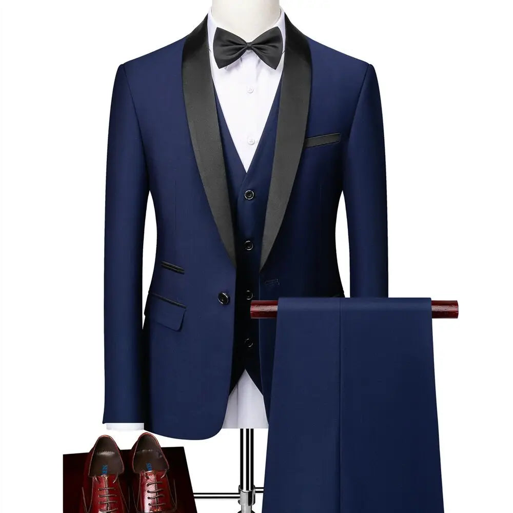 Suit (Blazer+ Vest + Pants) Men's Business Gentleman Fashion Slim Work Solid Color Plus Size Fair Dress Wedding Best Man Suits Master Coach HQ