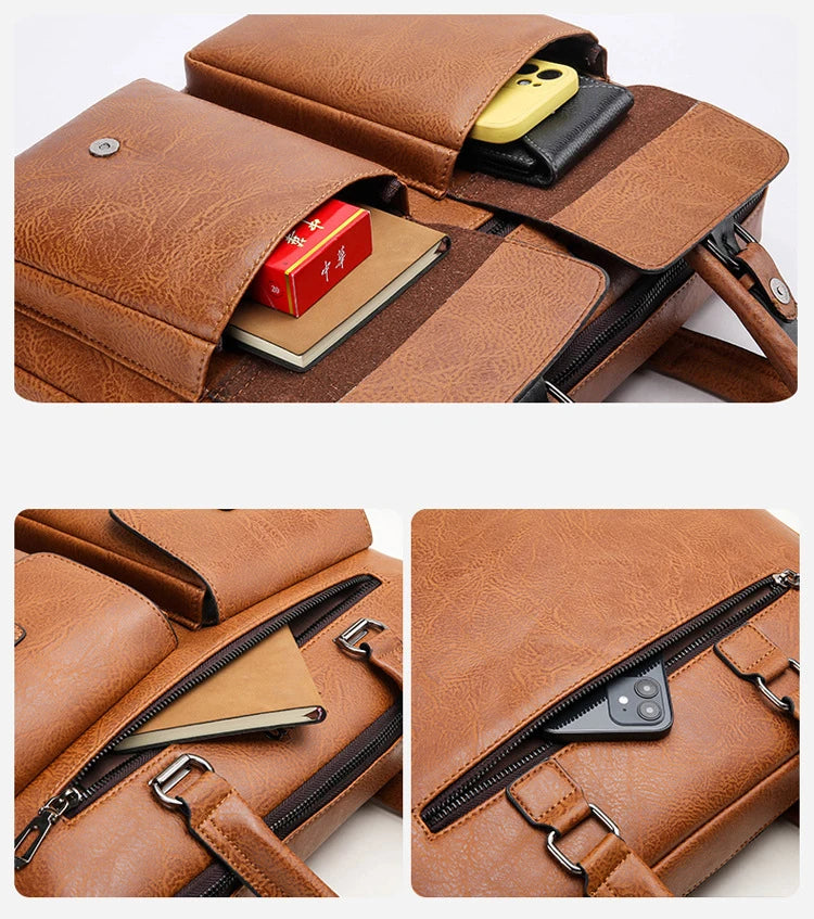 Luxury Brand Man Business Briefcase Bag PU Leather Messenger Shoulder Bag Men Office Lunch Bags For Laptop A4 File Male Handbags Master Coach HQ