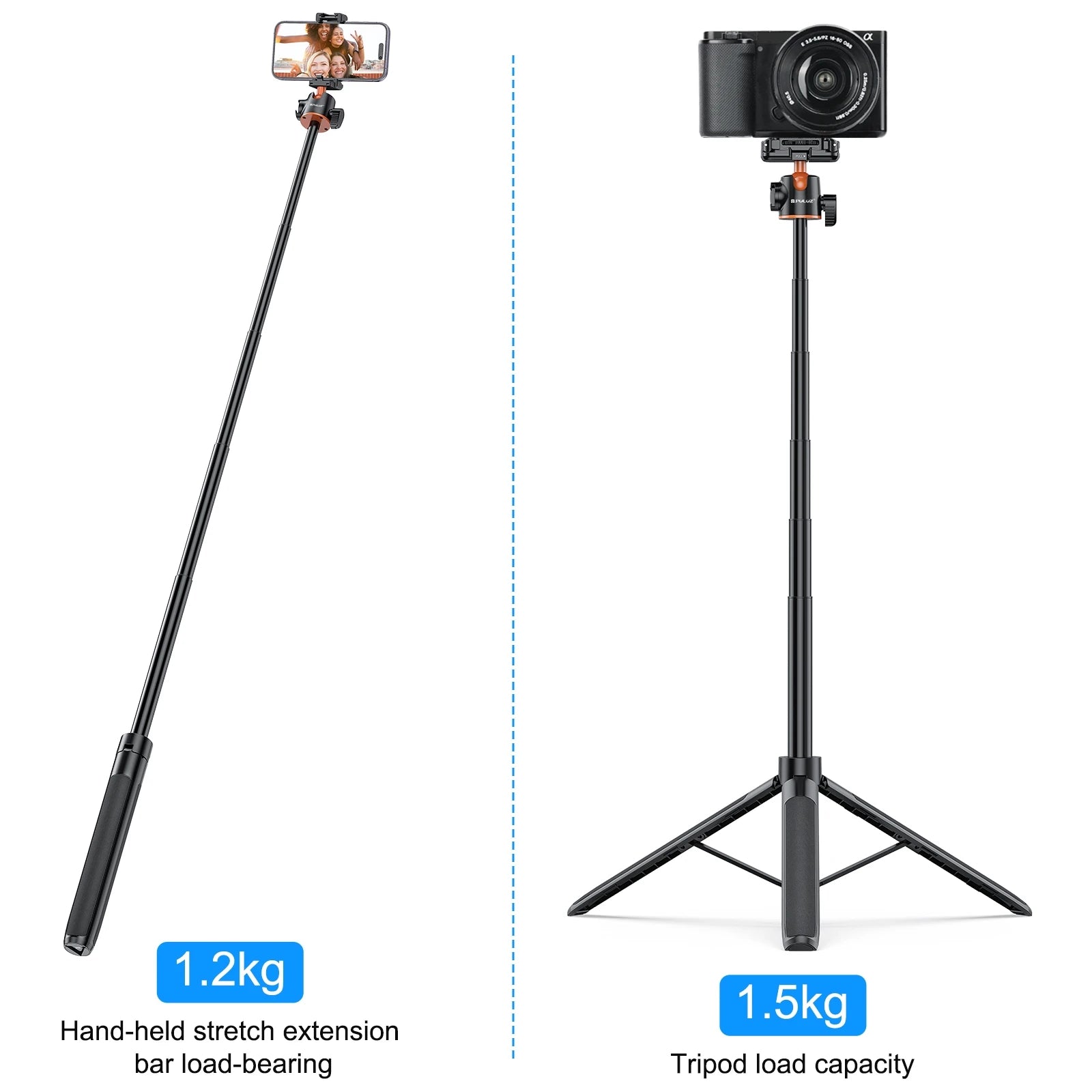 PULUZ 1.4m Phone Selfie Stick Tripod Vlog Live Streaming Holder with Phone Clip for iPhone/ Samsung/ Huawei & Cameras Tripod Master Coach HQ