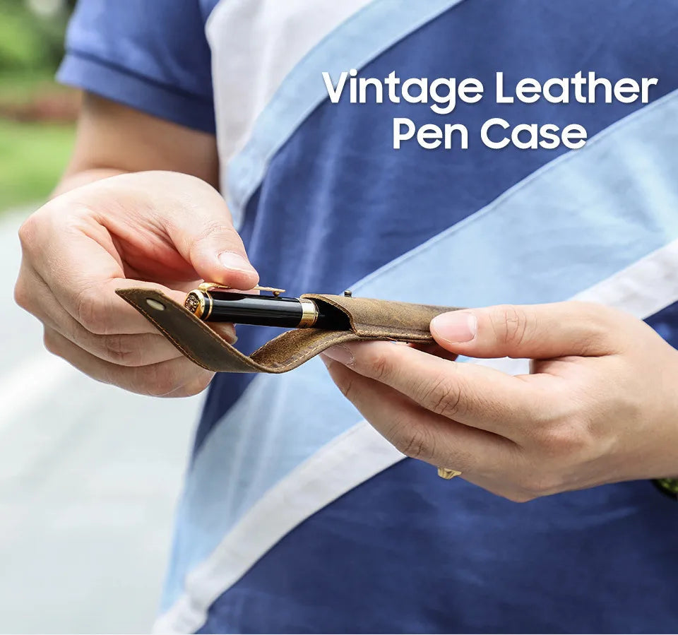 hand-made leather cowhide pencil pen case sleeve storage bag 1/2/3pcs-slot Magnetic drawer type student office home gift Master Coach HQ