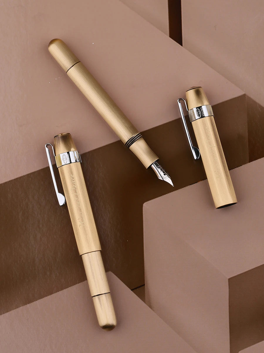 Majohn Alpha All Copper Vintage Travel Short Ink Fountain Pen EF/F/Bent Nib Aluminum Alloy Office School stationery Pocket Pen Master Coach HQ