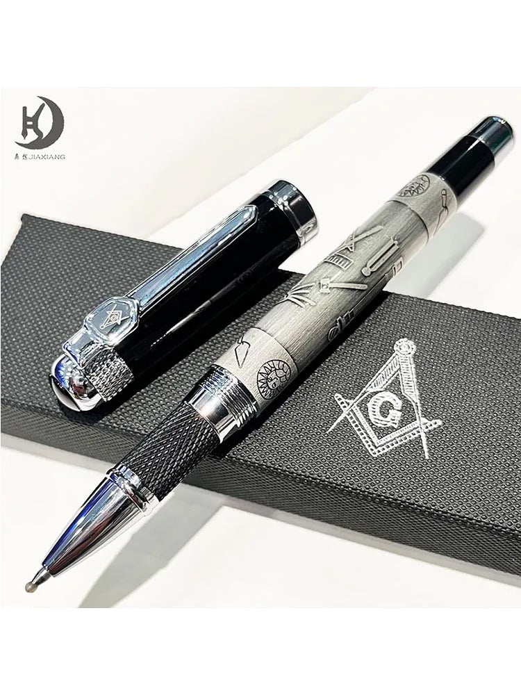 Masonic Symbols Noblest Ancient Silver Heavy Weight Silvery Clip Masonic Writing rollerball Pen With Gift Box Master Coach HQ
