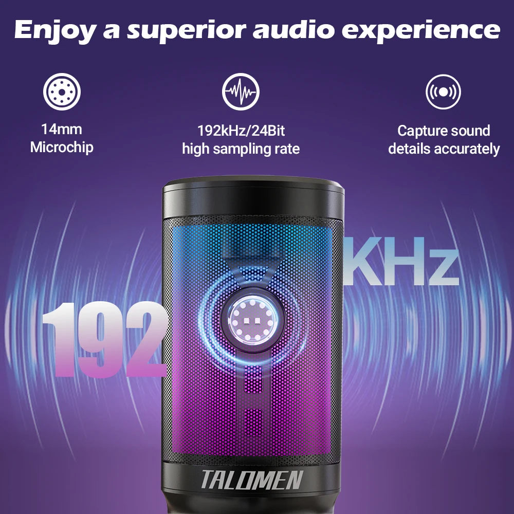 talomen Gaming PC USB Microphone, Podcast Condenser Mic with Boom Arm, Online Chat, RGB Computer Mic for PS4/5 PC Gamer F8S Master Coach HQ