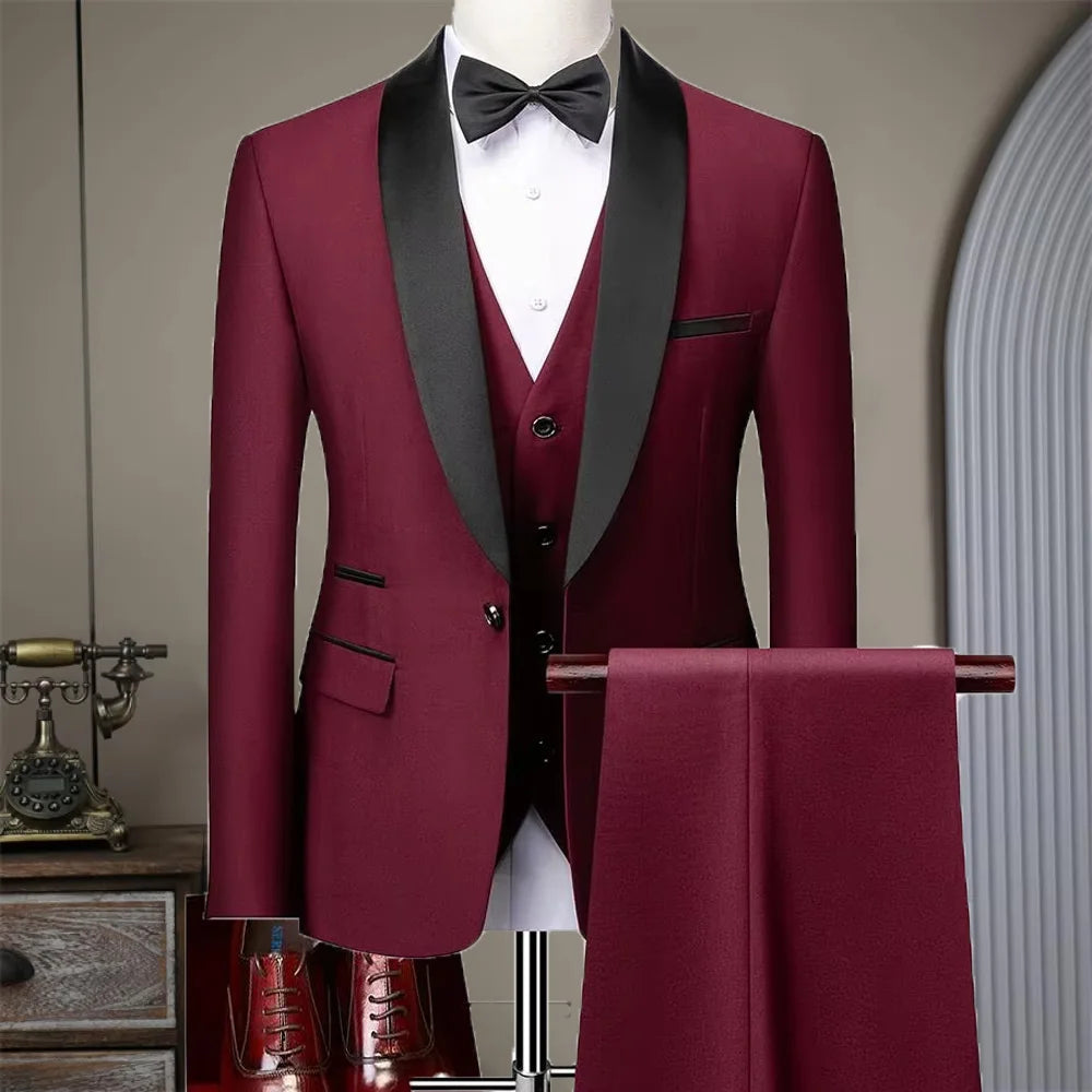 Suit (Blazer+ Vest + Pants) Men's Business Gentleman Fashion Slim Work Solid Color Plus Size Fair Dress Wedding Best Man Suits Master Coach HQ