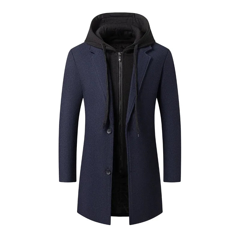 New Fashion Men Hooded Overcoats Casual Woolen Blends Cashmere Long Trench Coats Male Winter Coats Business Casual Jackets 4XL Master Coach HQ