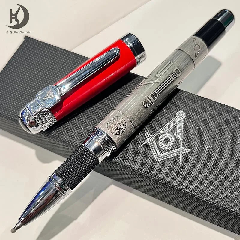 Masonic Symbols Noblest Ancient Silver Heavy Weight Silvery Clip Masonic Writing rollerball Pen With Gift Box Master Coach HQ
