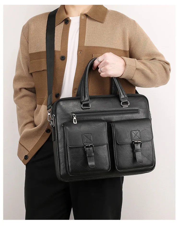 Luxury Brand Man Business Briefcase Bag PU Leather Messenger Shoulder Bag Men Office Lunch Bags For Laptop A4 File Male Handbags Master Coach HQ