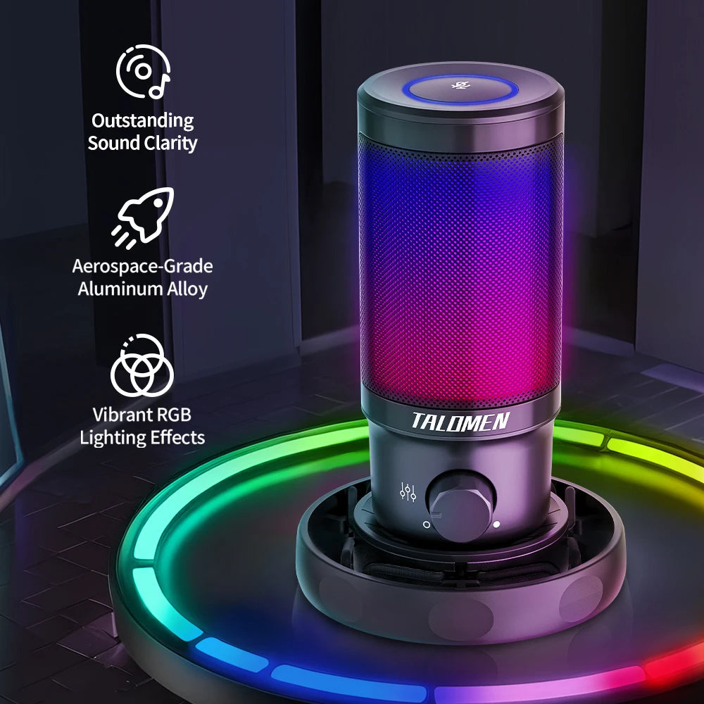 talomen Gaming PC USB Microphone, Podcast Condenser Mic with Boom Arm, Online Chat, RGB Computer Mic for PS4/5 PC Gamer F8S Master Coach HQ