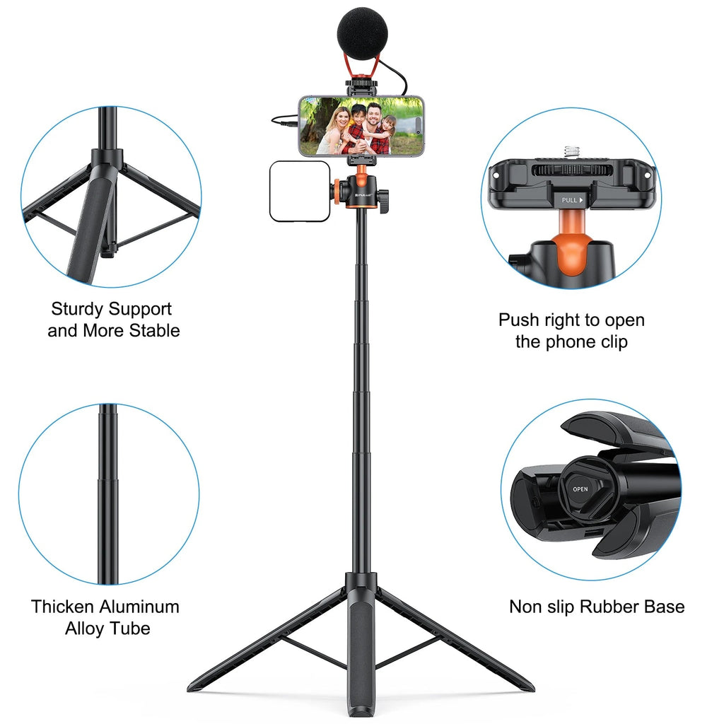 PULUZ 1.4m Phone Selfie Stick Tripod Vlog Live Streaming Holder with Phone Clip for iPhone/ Samsung/ Huawei & Cameras Tripod Master Coach HQ