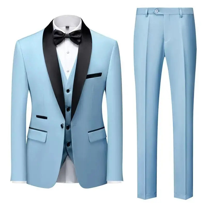Suit (Blazer+ Vest + Pants) Men's Business Gentleman Fashion Slim Work Solid Color Plus Size Fair Dress Wedding Best Man Suits Master Coach HQ