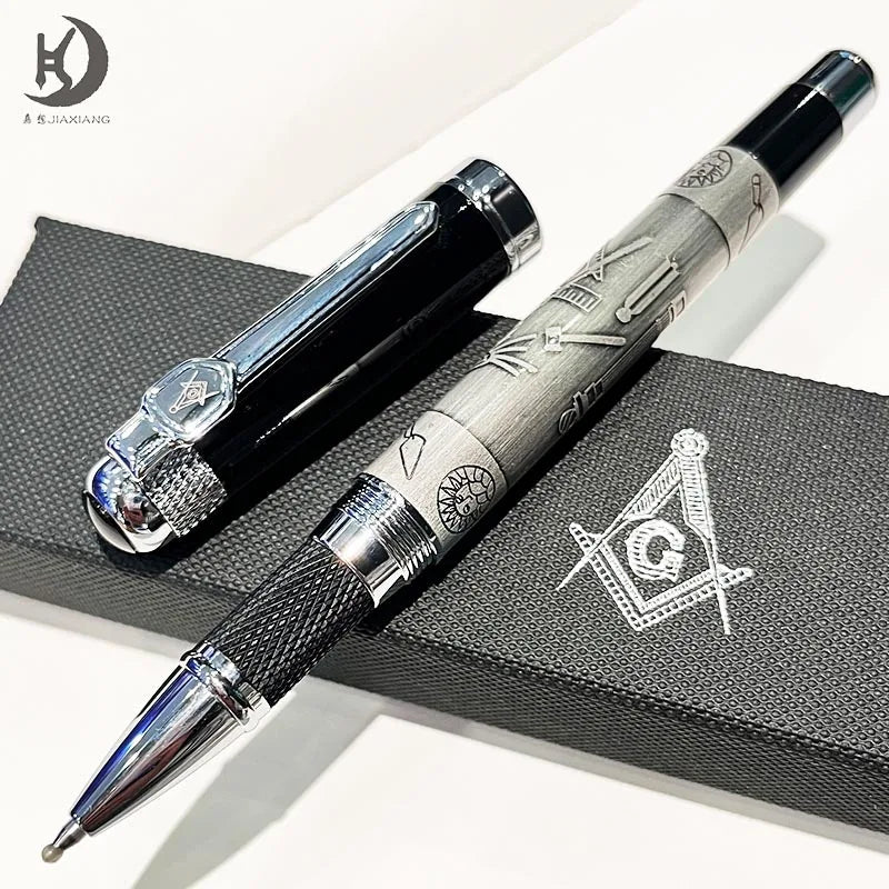 Masonic Symbols Noblest Ancient Silver Heavy Weight Silvery Clip Masonic Writing rollerball Pen With Gift Box Master Coach HQ