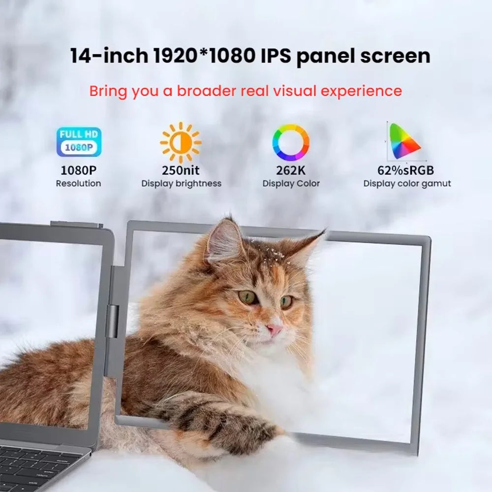 14" Portable dual monitor, FHD IPS screen USB-C/HDMI laptop extender for trading/programming/gaming Second display Master Coach HQ
