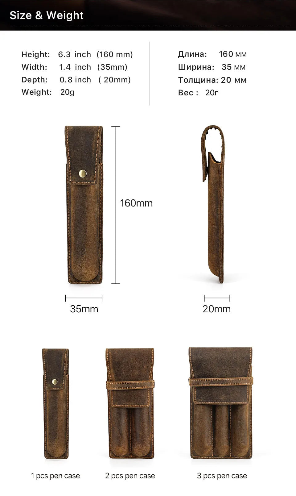 hand-made leather cowhide pencil pen case sleeve storage bag 1/2/3pcs-slot Magnetic drawer type student office home gift Master Coach HQ