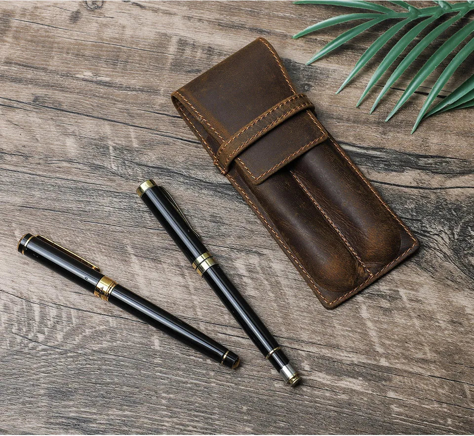 hand-made leather cowhide pencil pen case sleeve storage bag 1/2/3pcs-slot Magnetic drawer type student office home gift Master Coach HQ