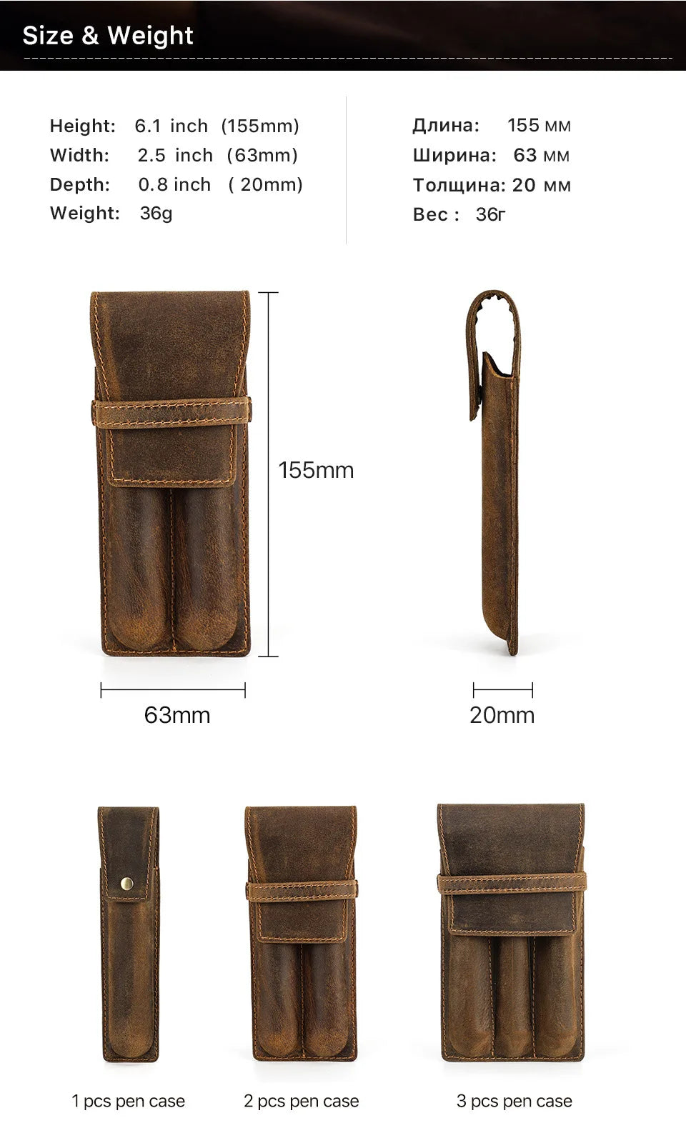 hand-made leather cowhide pencil pen case sleeve storage bag 1/2/3pcs-slot Magnetic drawer type student office home gift Master Coach HQ