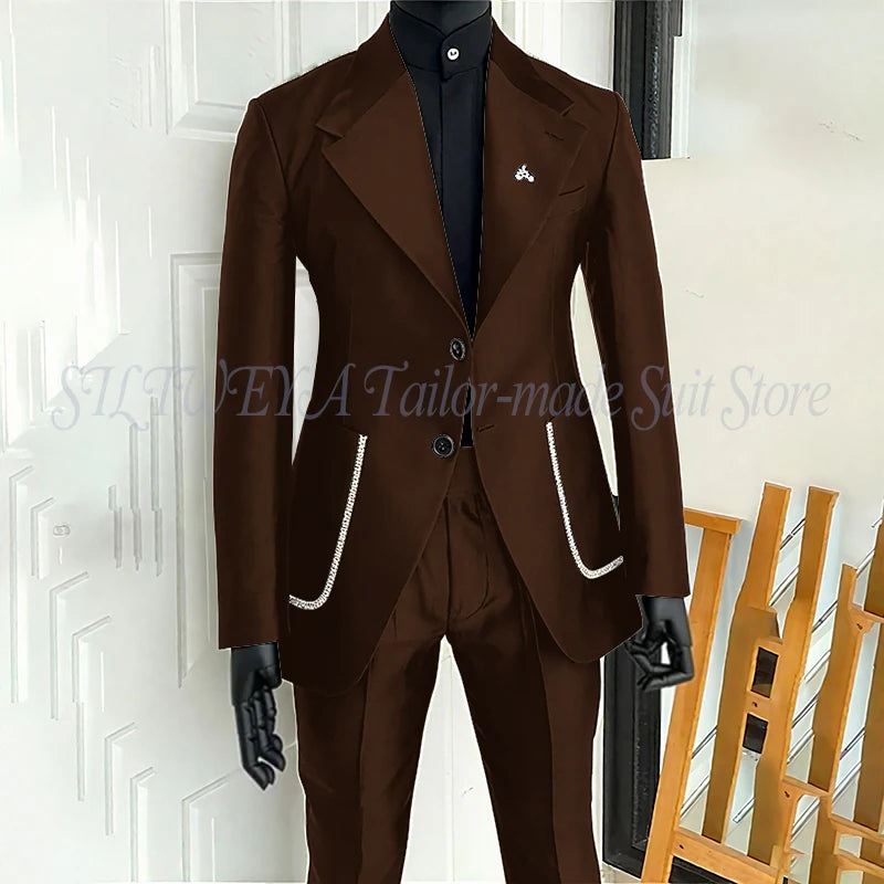 Black Men's 2 Piecs Suits Blazer Pants Single Breasted Daily Work Business Casual Party Suit Set Traje De Hombre Elegante Master Coach HQ