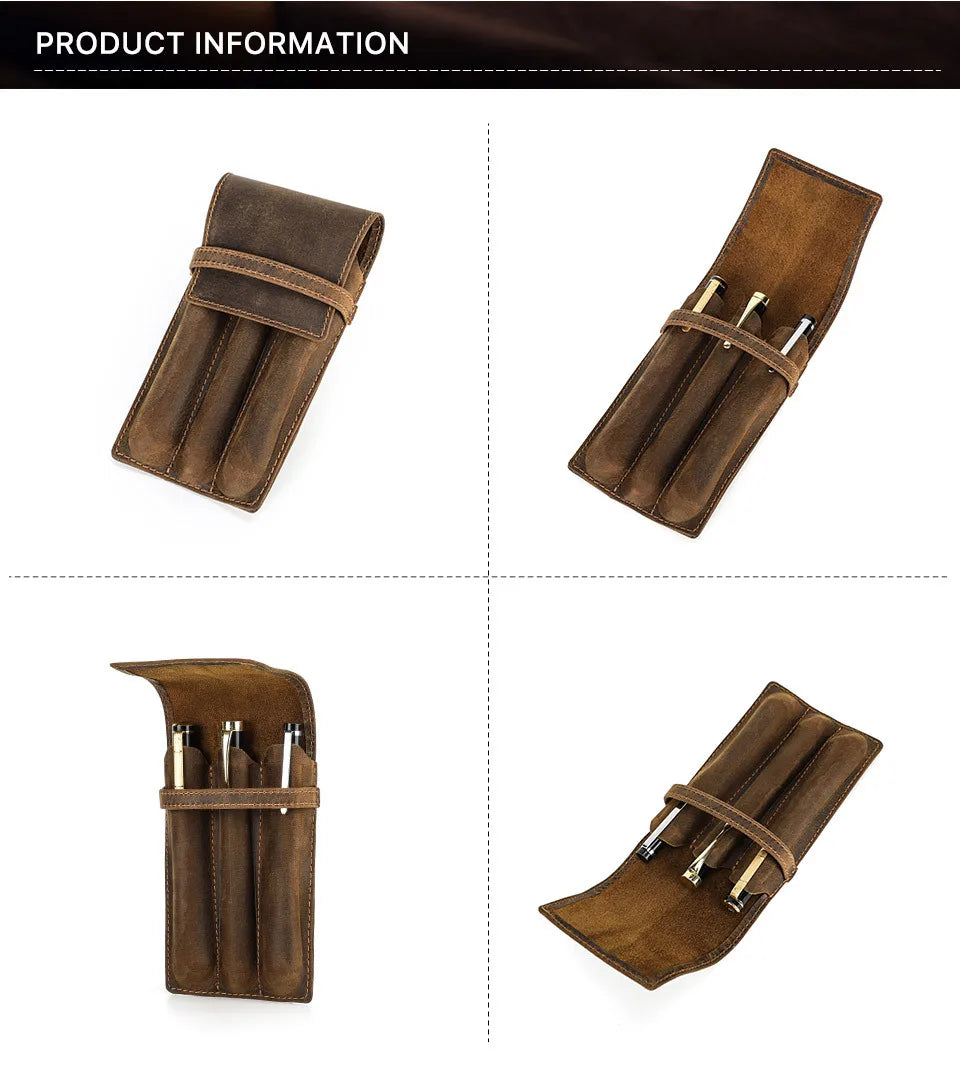 hand-made leather cowhide pencil pen case sleeve storage bag 1/2/3pcs-slot Magnetic drawer type student office home gift Master Coach HQ