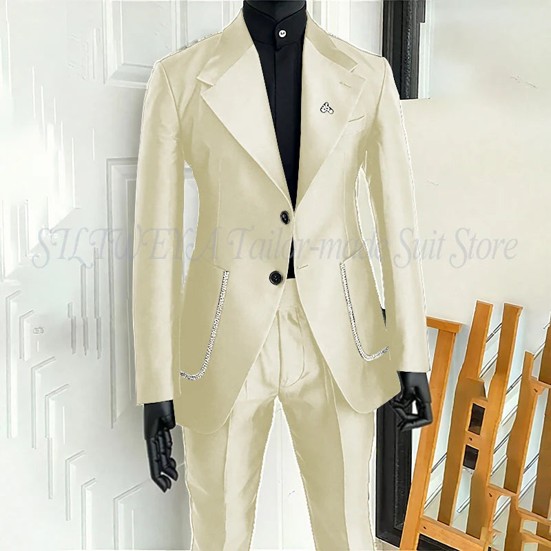 Black Men's 2 Piecs Suits Blazer Pants Single Breasted Daily Work Business Casual Party Suit Set Traje De Hombre Elegante Master Coach HQ