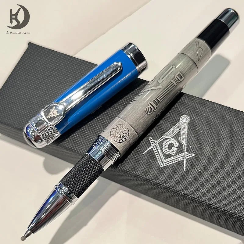 Masonic Symbols Noblest Ancient Silver Heavy Weight Silvery Clip Masonic Writing rollerball Pen With Gift Box Master Coach HQ