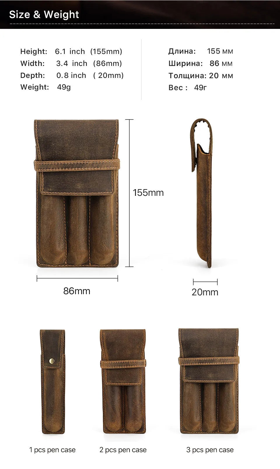 hand-made leather cowhide pencil pen case sleeve storage bag 1/2/3pcs-slot Magnetic drawer type student office home gift Master Coach HQ