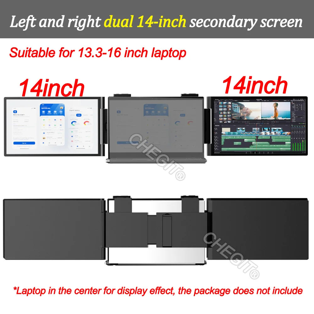 14" Portable dual monitor, FHD IPS screen USB-C/HDMI laptop extender for trading/programming/gaming Second display Master Coach HQ