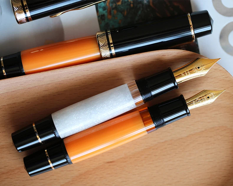 Majohn P139 Piston Resin Fountain Pen #8 F/M All Brass Piston System Large Capacity Writing Gift Pen Stationery School Supplies Master Coach HQ