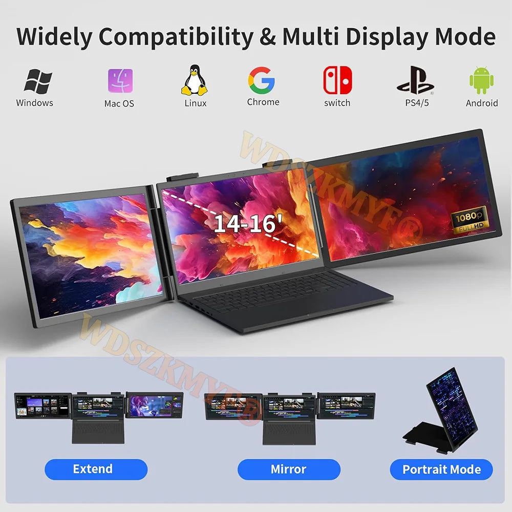 14" Portable dual monitor, FHD IPS screen USB-C/HDMI laptop extender for trading/programming/gaming Second display Master Coach HQ