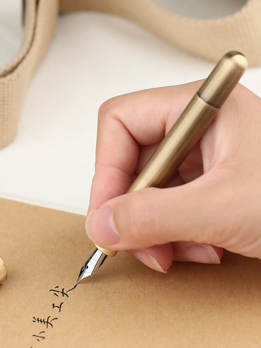 Majohn Alpha All Copper Vintage Travel Short Ink Fountain Pen EF/F/Bent Nib Aluminum Alloy Office School stationery Pocket Pen Master Coach HQ