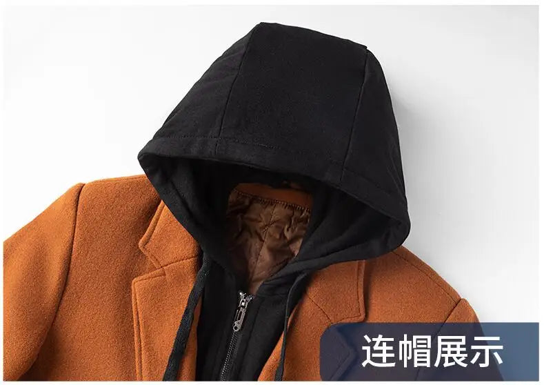 New Fashion Men Hooded Overcoats Casual Woolen Blends Cashmere Long Trench Coats Male Winter Coats Business Casual Jackets 4XL Master Coach HQ