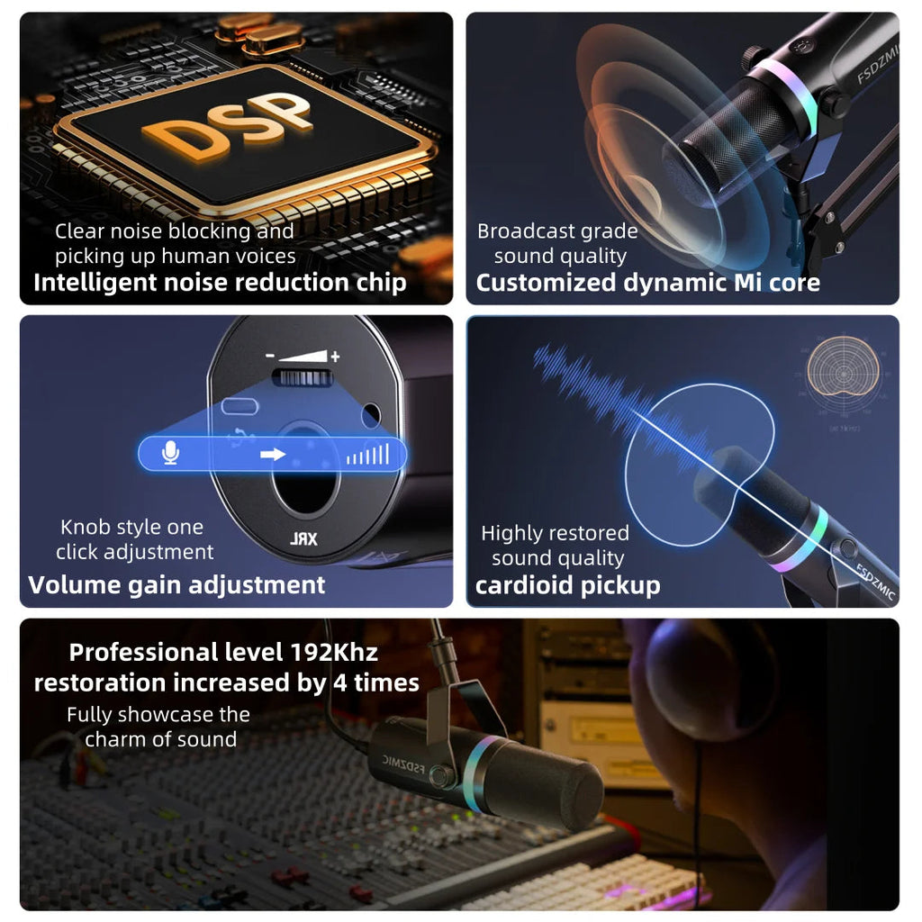 USB/XLR Dynamic Microphone With Built-in Headset Output & Sound Insulation,For Podcasts,Games, Live Broadcast Master Coach HQ