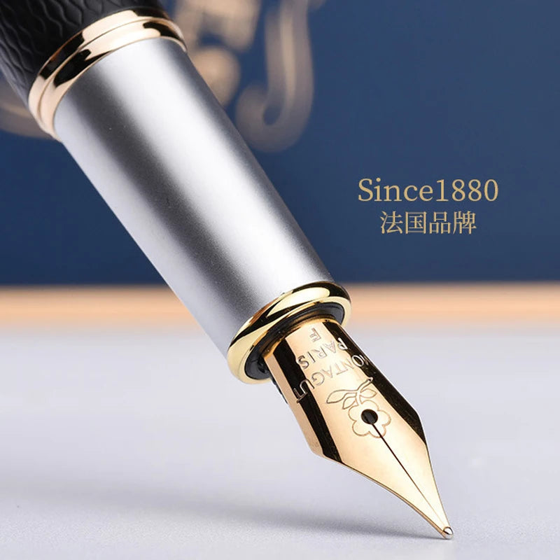 1PCS Montagut Classic Grey And Golden Trim Fountain Pen Iridium 0.5mm Exquisite Stationery Writing Gift Pen With Gift Box Master Coach HQ