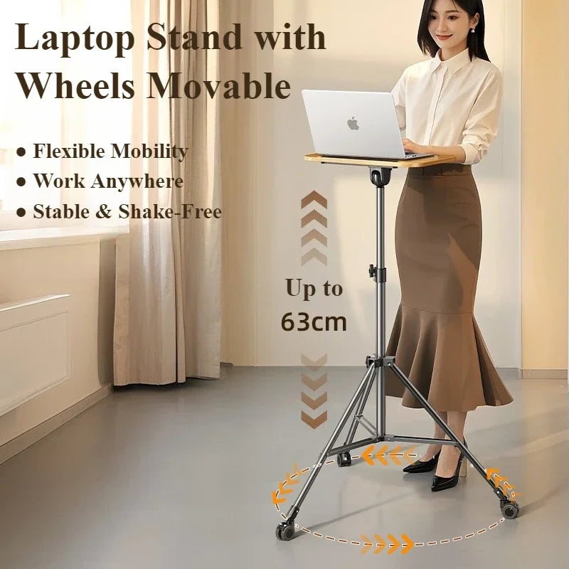 Eary Height Adjustable Laptop Stand Portable Standing Tripod Projector Desk Movable Computer Stand with Wheels Tray for Office Master Coach HQ