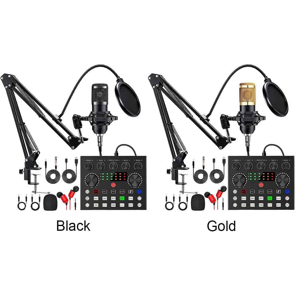 Podcast Equipment Bundle with BM800 Microphone and V8 Sound Card Podcast Equipment Metal Shock Mount Perfect for Phone PC DJ Master Coach HQ