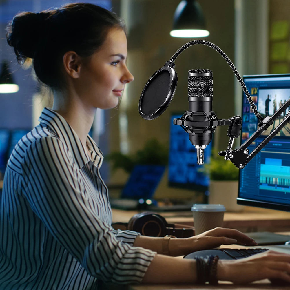 Podcast Equipment Bundle with BM800 Microphone and V8 Sound Card Podcast Equipment Metal Shock Mount Perfect for Phone PC DJ Master Coach HQ