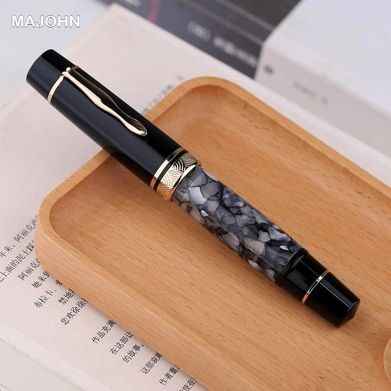 Majohn P139 Piston Resin Fountain Pen #8 F/M All Brass Piston System Large Capacity Writing Gift Pen Stationery School Supplies Master Coach HQ